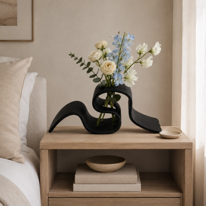 FLORERO ONDULADO NEGRO 6 CM MINIMALISTA PARA HOGAR - 3