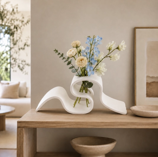 FLORERO ONDULADO BLANCO 6 CM MINIMALISTA PARA HOGAR - 1