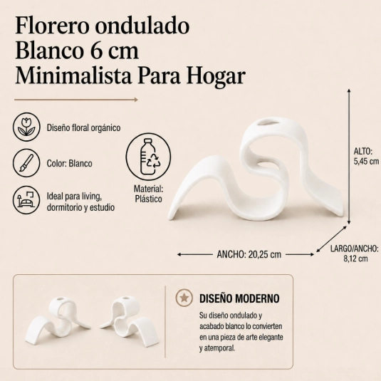 FLORERO ONDULADO BLANCO 6 CM MINIMALISTA PARA HOGAR - 2