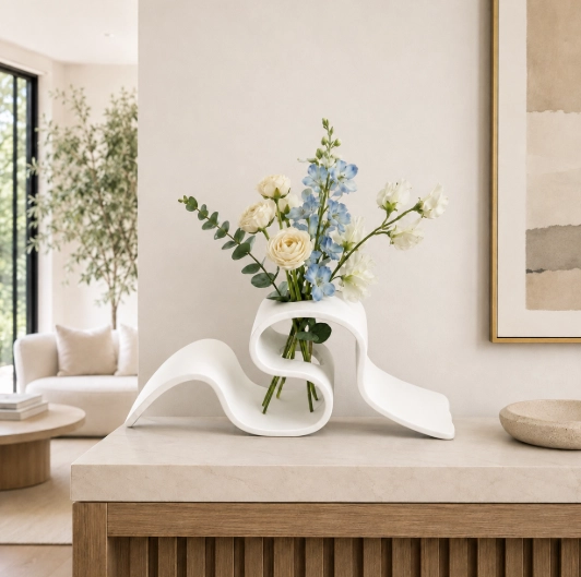 FLORERO ONDULADO BLANCO 6 CM MINIMALISTA PARA HOGAR - 4