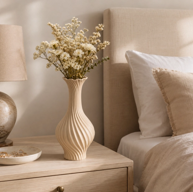 FLORERO LINEAS FLUIDAS BEIGE 18 CM ELEGANTE PARA HOGAR - 4