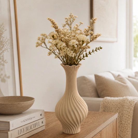 FLORERO LINEAS FLUIDAS BEIGE 18 CM ELEGANTE PARA HOGAR - 5
