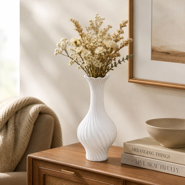 FLORERO LINEAS FLUIDAS BLANCO 18 CM ELEGANTE PARA HOGAR - 1