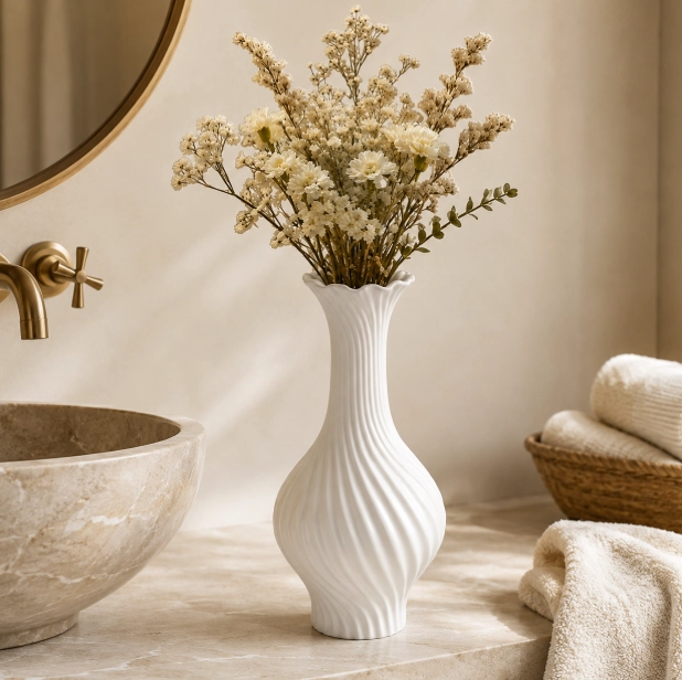 FLORERO LINEAS FLUIDAS BLANCO 18 CM ELEGANTE PARA HOGAR - 3