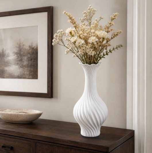 FLORERO LINEAS FLUIDAS BLANCO 18 CM ELEGANTE PARA HOGAR - 4