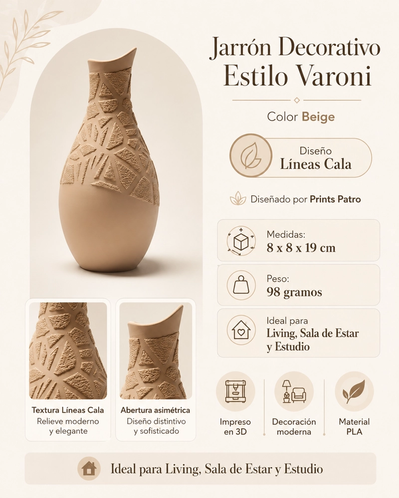 DECORACION ELEGANTE PRINTS PATRO - JARRON ESTILO VARONI CALA BEIGE - 3