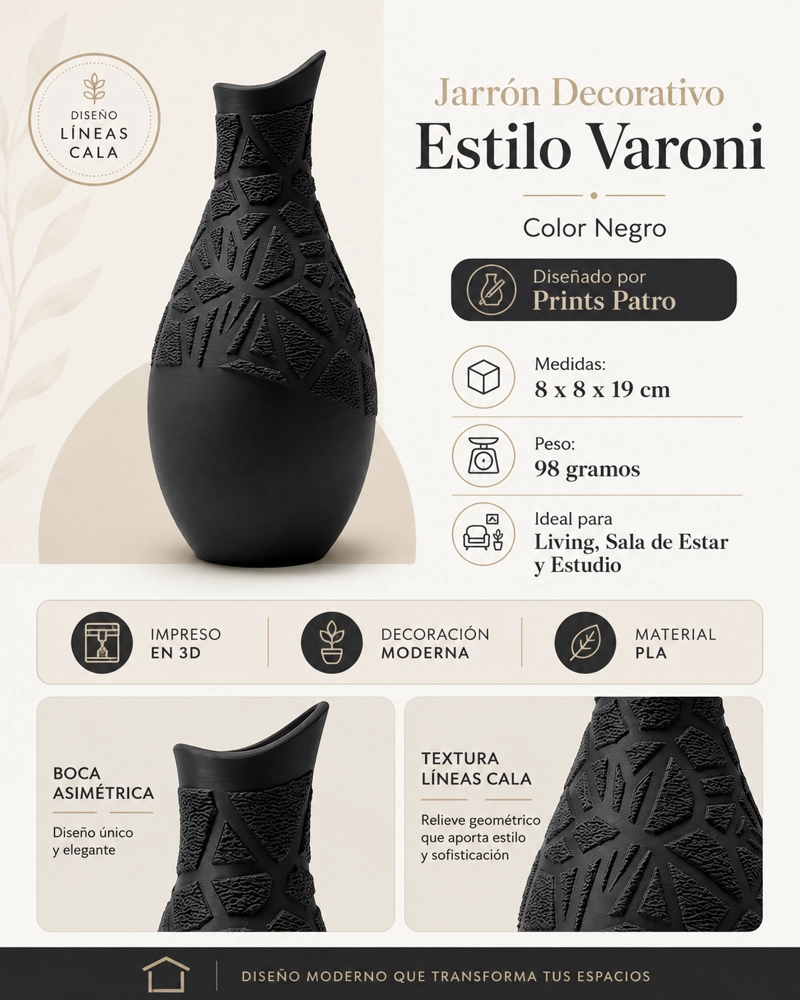 DECORACION ELEGANTE PRINTS PATRO - JARRON ESTILO VARONI CALA NEGRO - 3