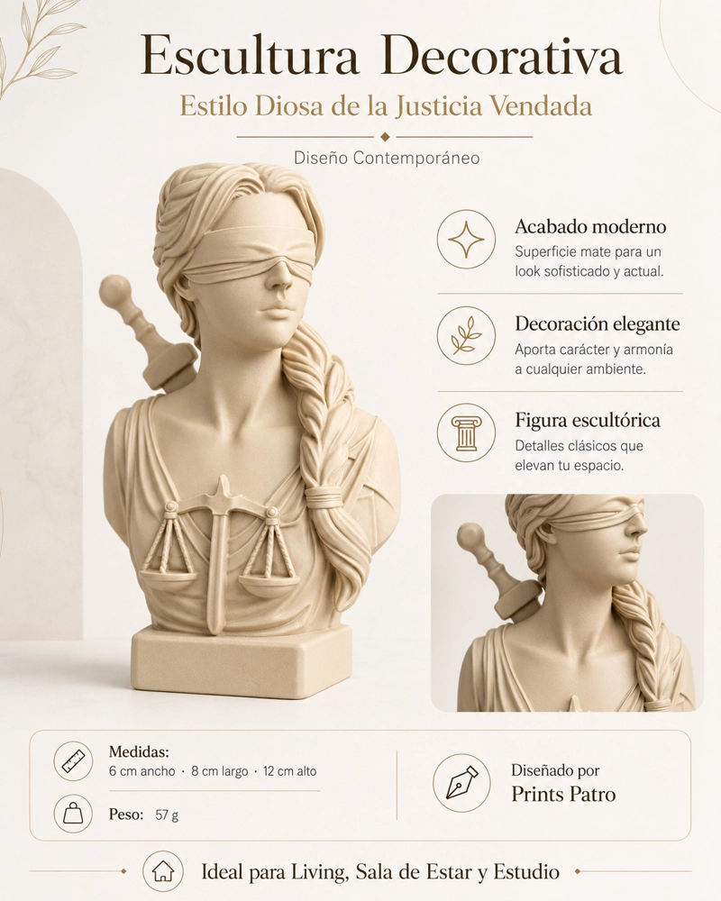 ESCULTURA ELEGANTE PRINTS PATRO - DIOSA DE LA JUSTICIA VENDADA BEIGE - 2