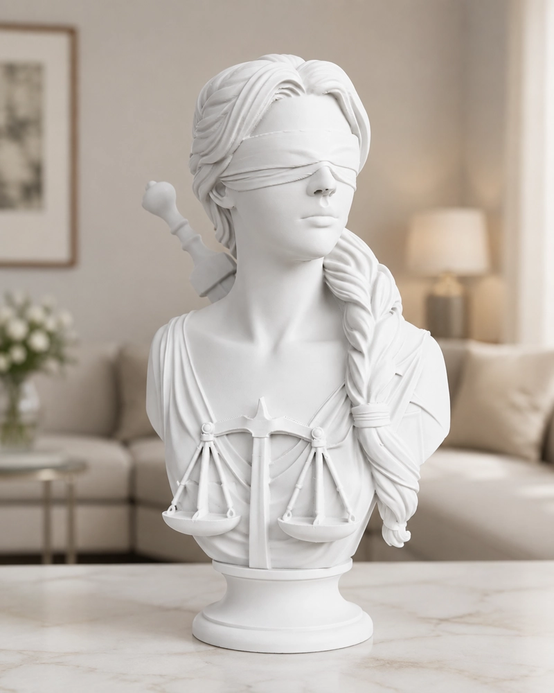 ESCULTURA ELEGANTE PRINTS PATRO - DIOSA DE LA JUSTICIA VENDADA BLANCA - 1