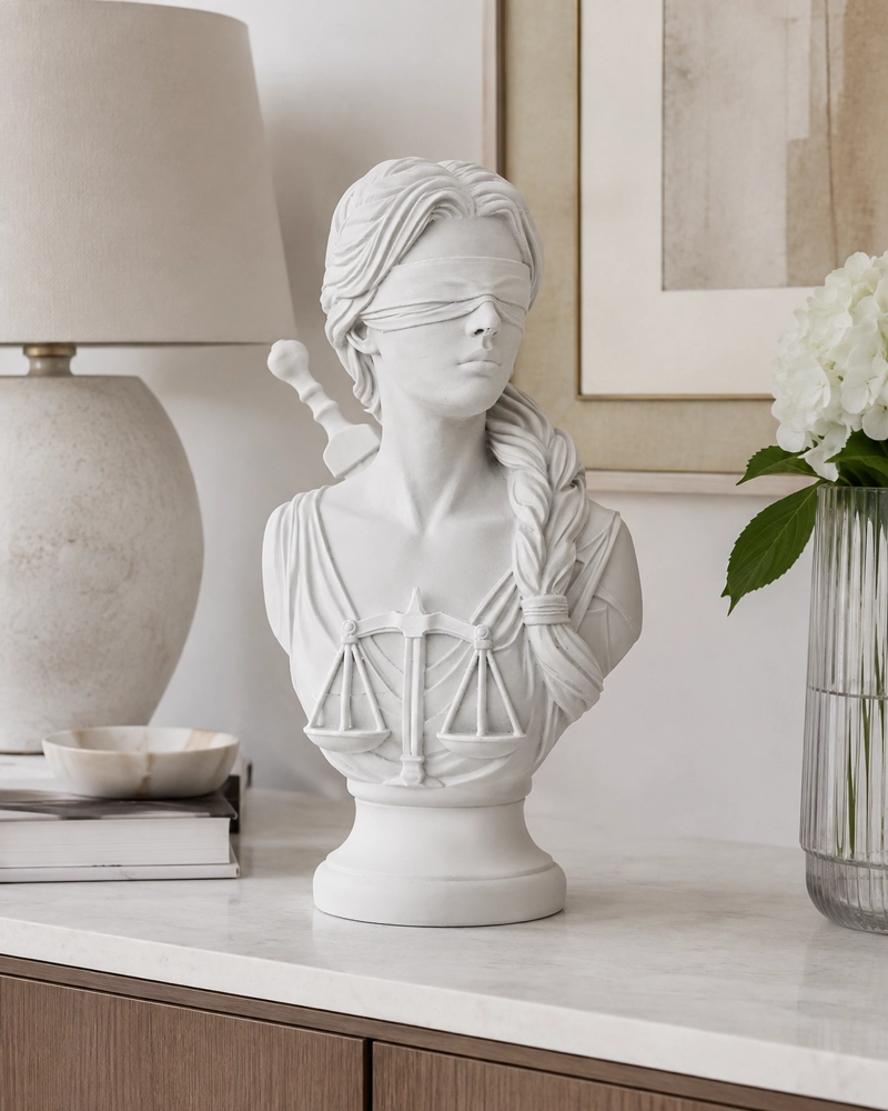 ESCULTURA ELEGANTE PRINTS PATRO - DIOSA DE LA JUSTICIA VENDADA BLANCA - 2