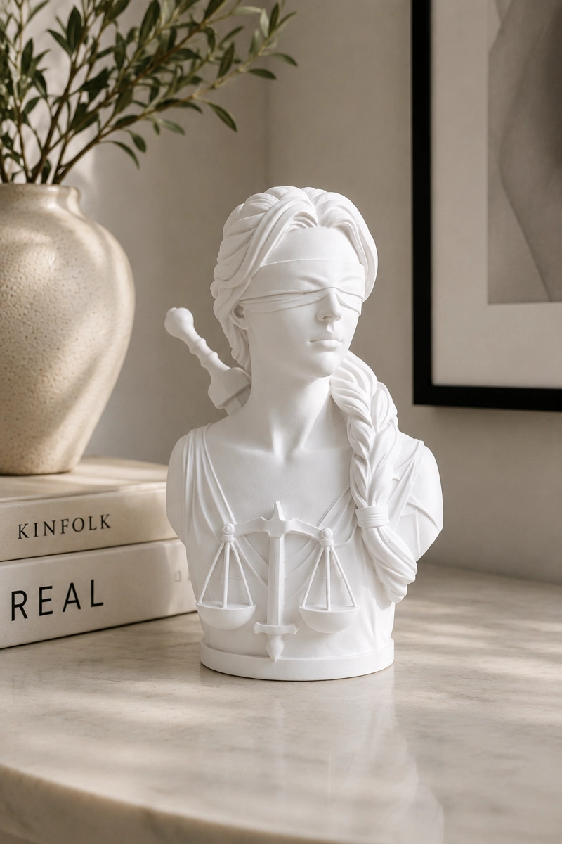 ESCULTURA ELEGANTE PRINTS PATRO - DIOSA DE LA JUSTICIA VENDADA BLANCA - 4