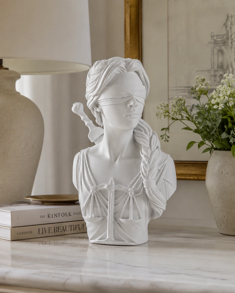 ESCULTURA ELEGANTE PRINTS PATRO - DIOSA DE LA JUSTICIA VENDADA BLANCA - 5