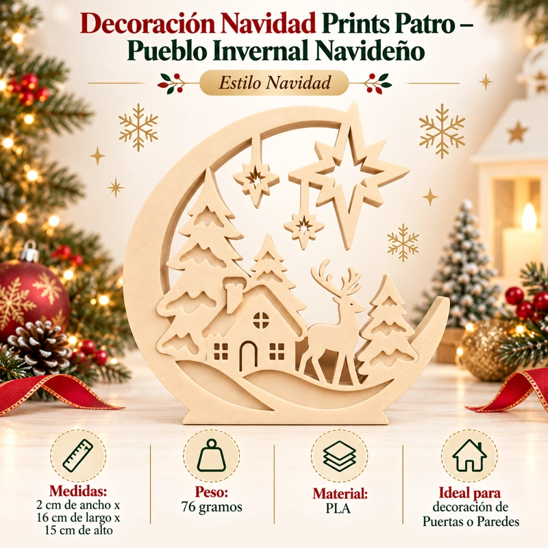 Decoración Navidad Prints Patro - Estilo Pueblo Invernal Navideño Beige - 3