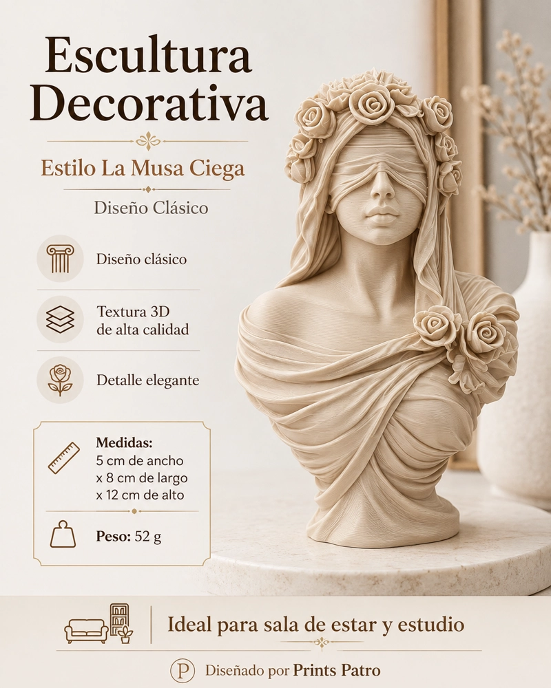 ESCULTURA ELEGANTE PRINTS PATRO - ESTILO LA MUSA CIEGA BEIGE - 2