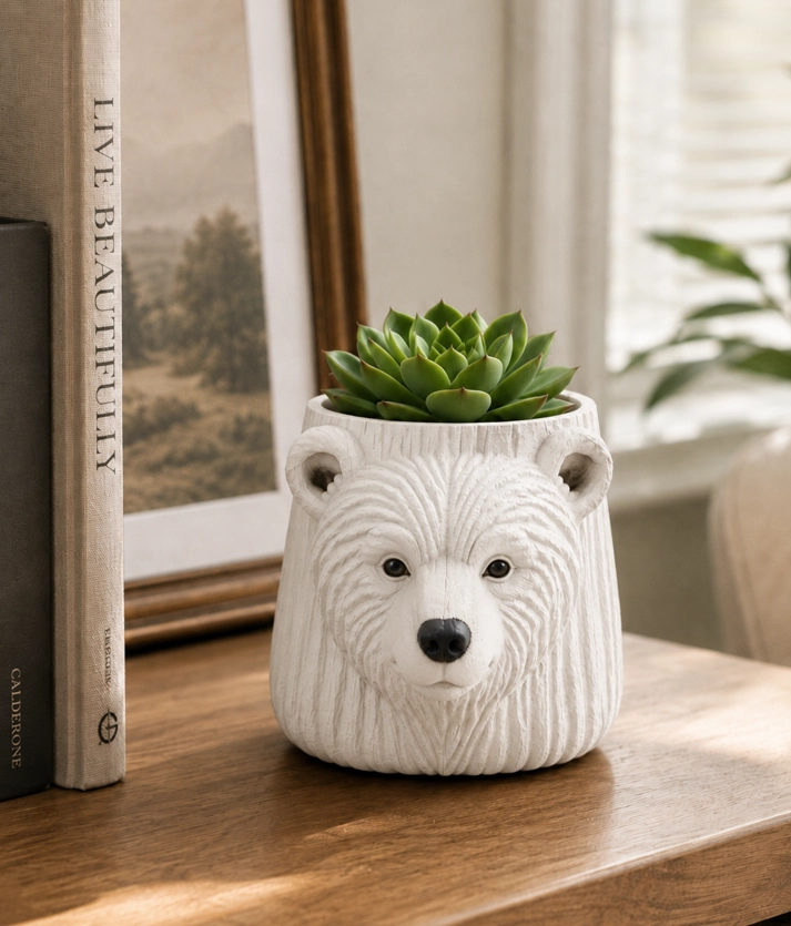 MACETERO DECORATIVO HOGAR- FORMA OSO 6 CM BLANCO - 3