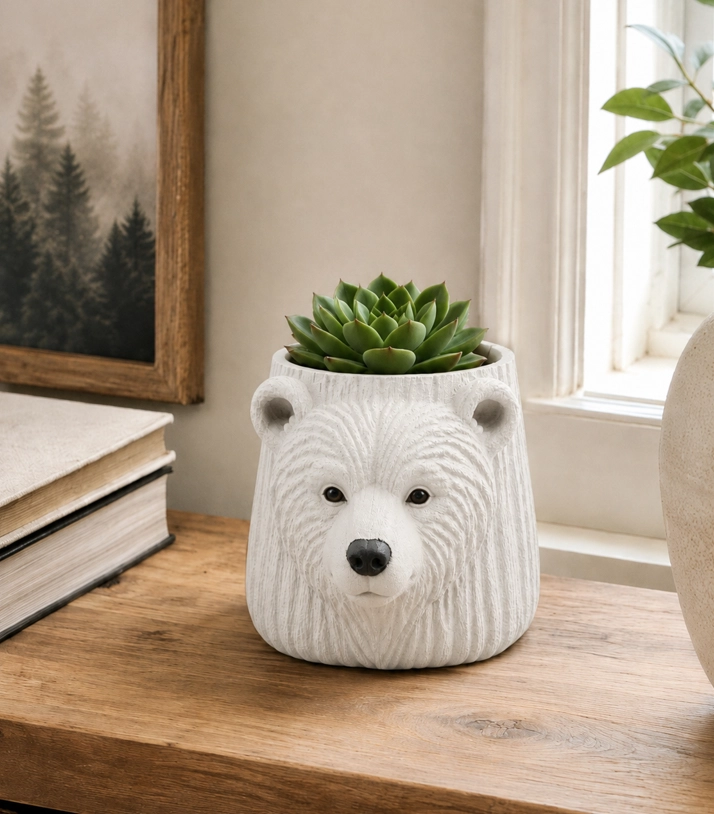 MACETERO DECORATIVO HOGAR- FORMA OSO 6 CM BLANCO - 4