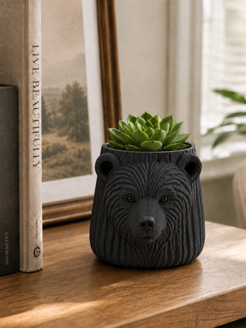 MACETERO DECORATIVO HOGAR- FORMA OSO 6 CM NEGRO - 4