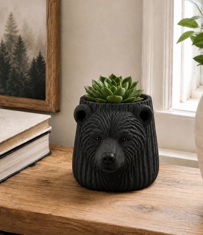 MACETERO DECORATIVO HOGAR- FORMA OSO 6 CM NEGRO - 5