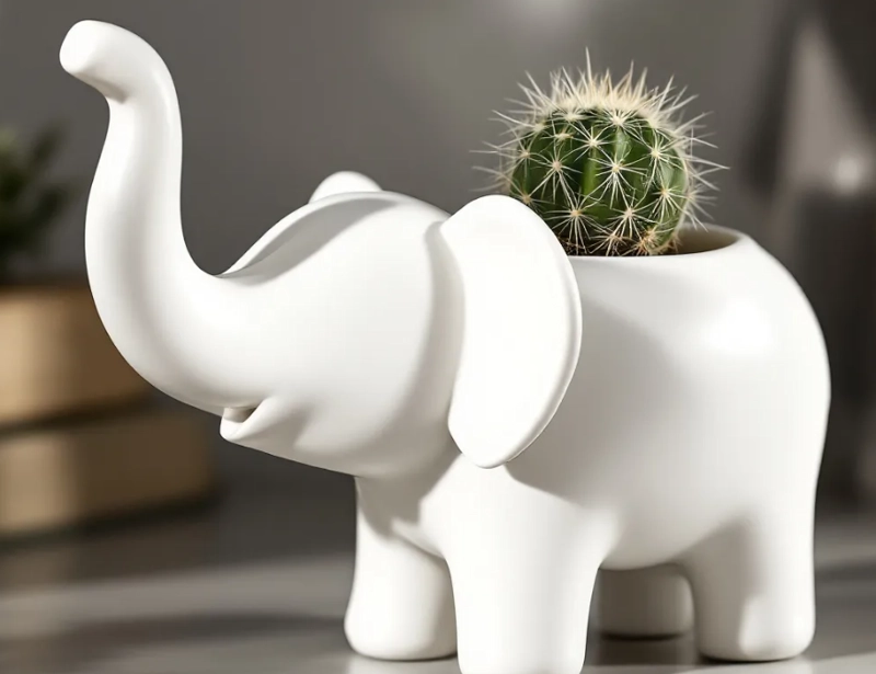 MACETERO DECORATIVO HOGAR- FORMA ELEFANTE 10 CM BLANCO - 3