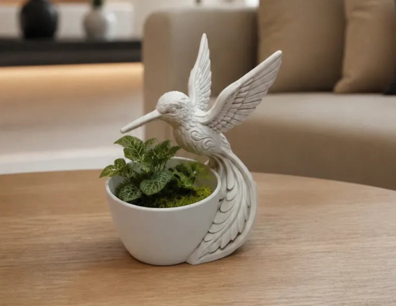MACETERO DECORATIVO HOGAR- FORMA COLIBRI 15 CM BLANCO - 1