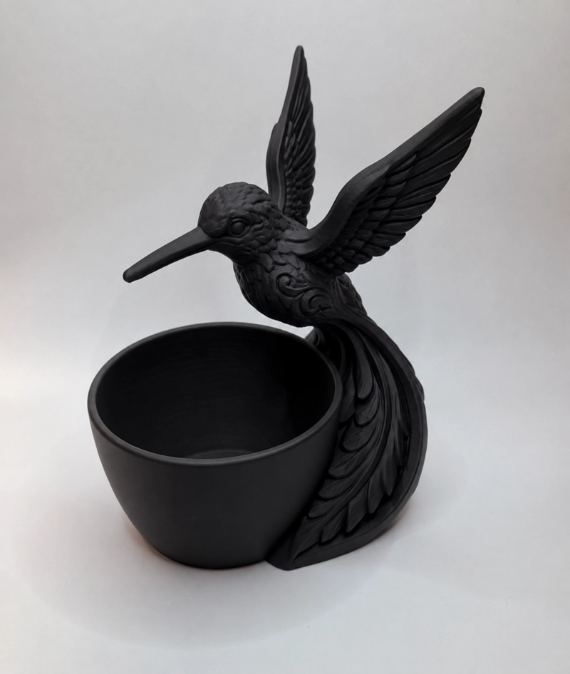 MACETERO DECORATIVO HOGAR- FORMA COLIBRI 15 CM NEGRO - 1