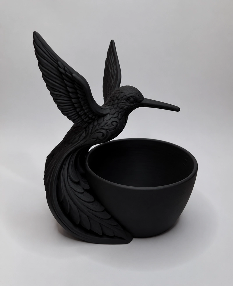 MACETERO DECORATIVO HOGAR- FORMA COLIBRI 15 CM NEGRO - 5