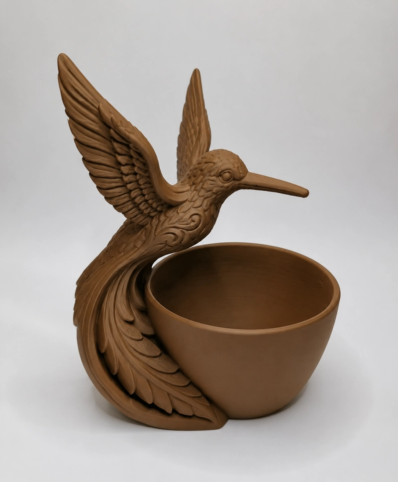MACETERO DECORATIVO HOGAR- FORMA COLIBRI 15 CM MARRON - 1