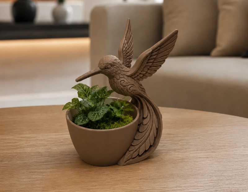 MACETERO DECORATIVO HOGAR- FORMA COLIBRI 15 CM MARRON - 3