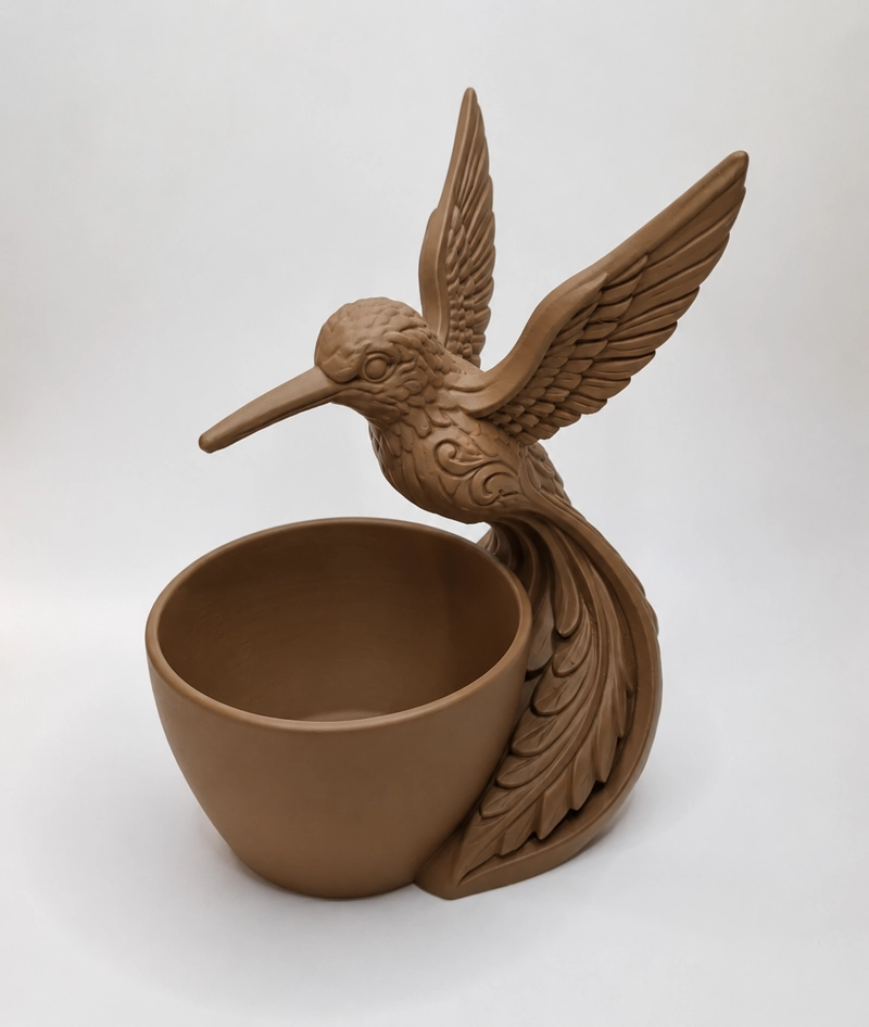 MACETERO DECORATIVO HOGAR- FORMA COLIBRI 15 CM MARRON - 4