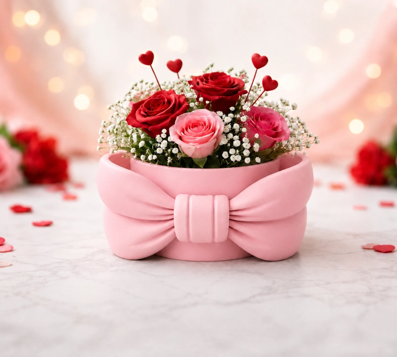 MACETERO DECORATIVO HOGAR- FORMA LAZO 9 CM ROSA - 1