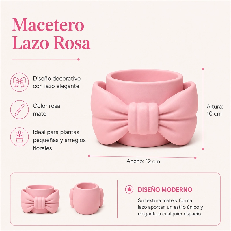 MACETERO DECORATIVO HOGAR- FORMA LAZO 9 CM ROSA - 2