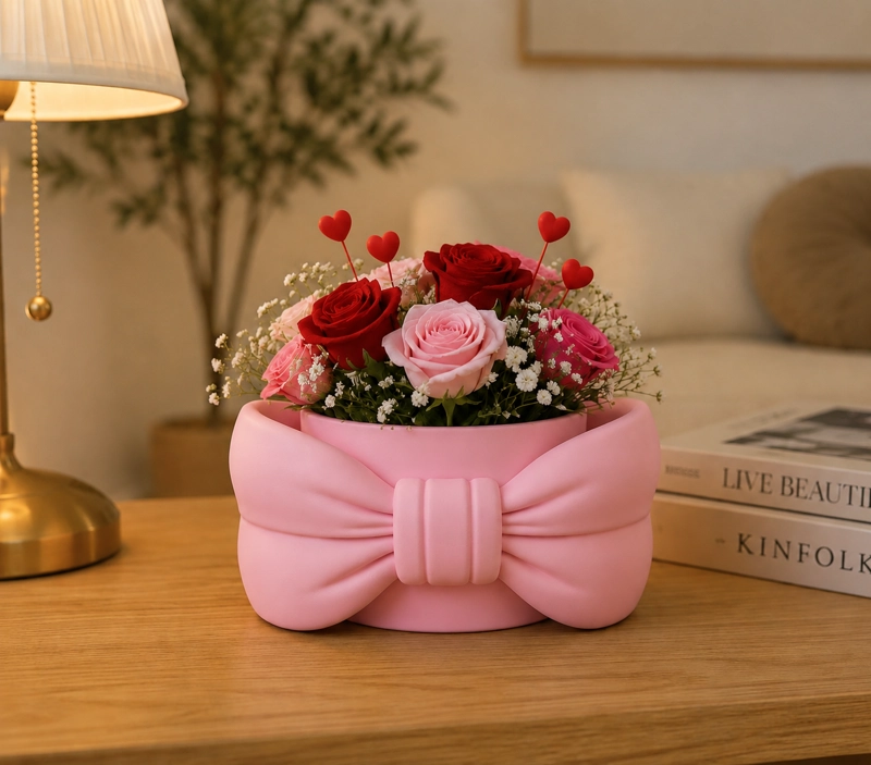 MACETERO DECORATIVO HOGAR- FORMA LAZO 9 CM ROSA - 4
