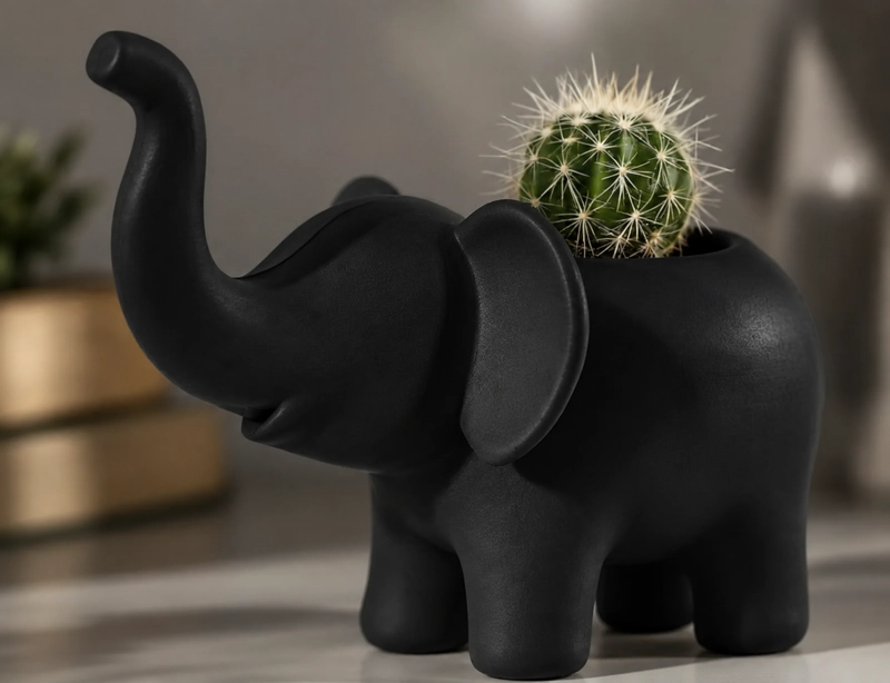 MACETERO DECORATIVO HOGAR- FORMA ELEFANTE 10 CM NEGRO - 3