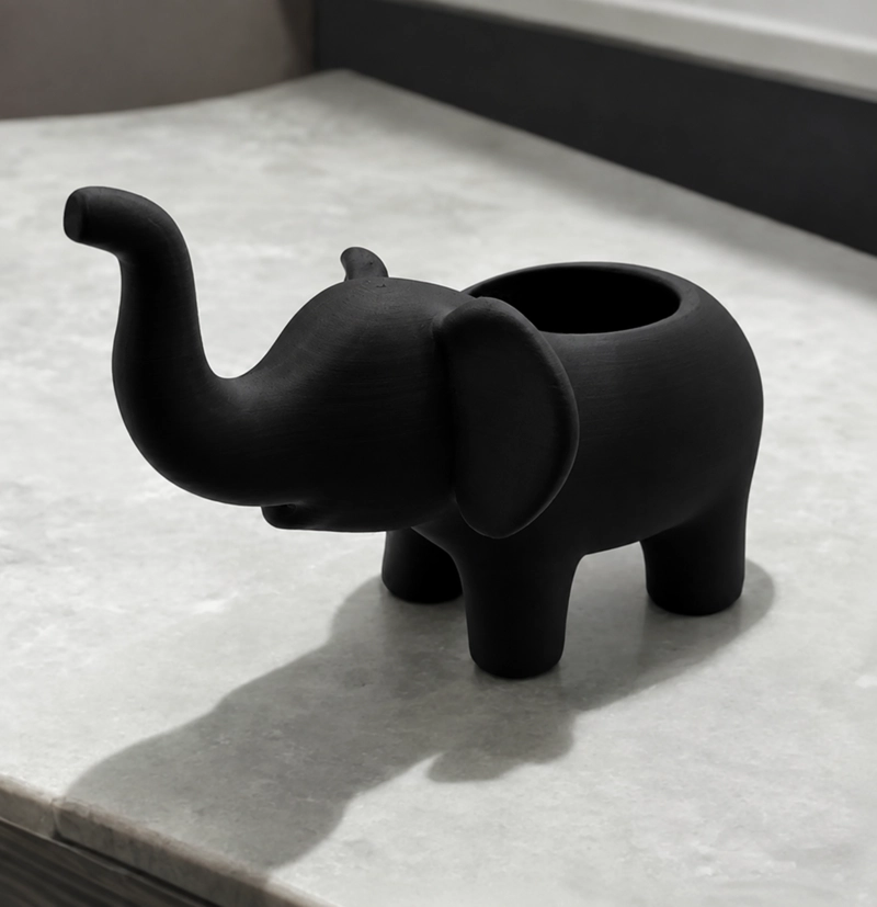 MACETERO DECORATIVO HOGAR- FORMA ELEFANTE 10 CM NEGRO - 4