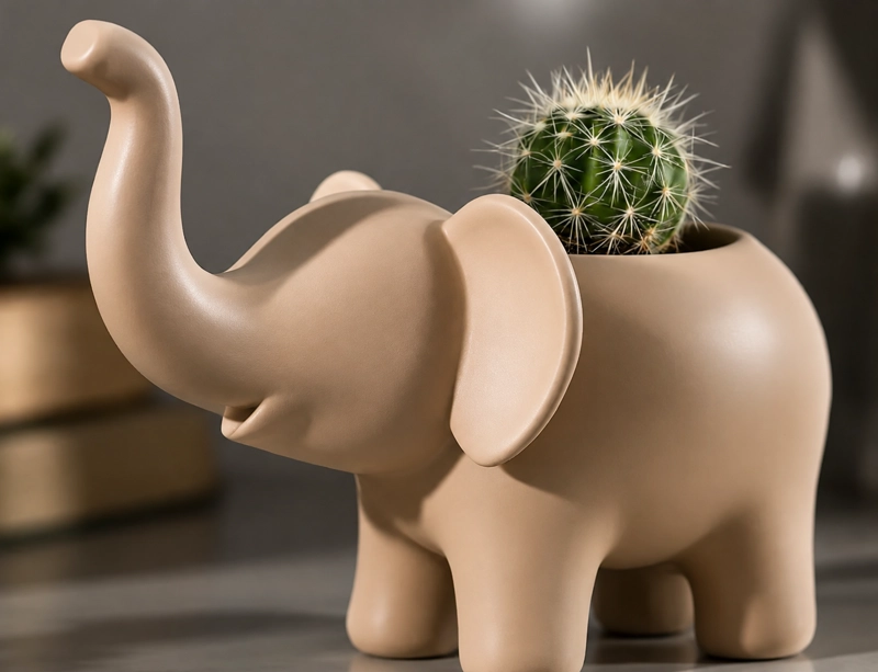 MACETERO DECORATIVO HOGAR- FORMA ELEFANTE 10 CM MARRON - 1