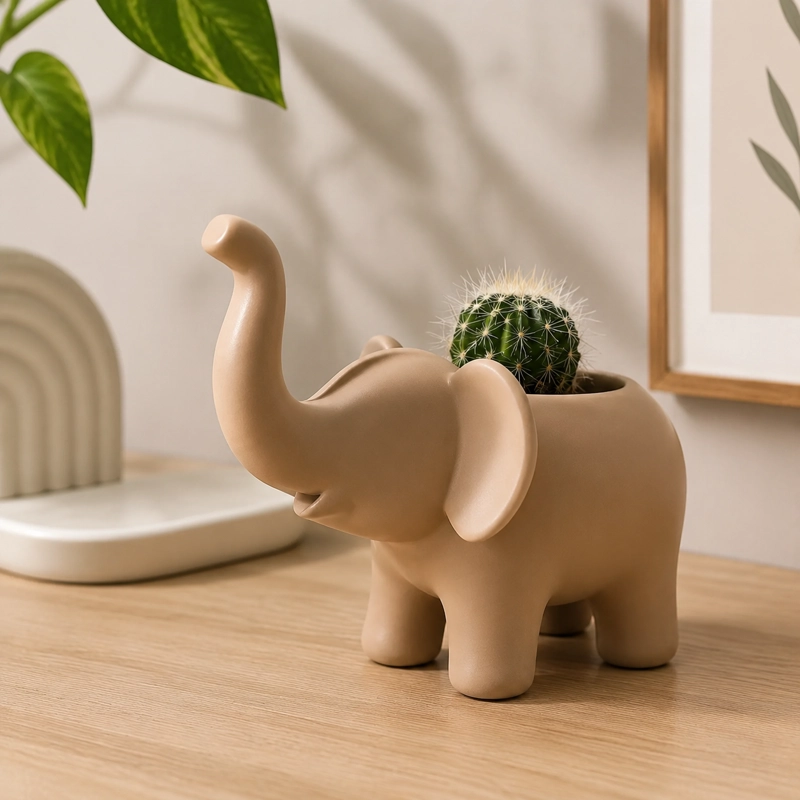 MACETERO DECORATIVO HOGAR- FORMA ELEFANTE 10 CM MARRON - 3