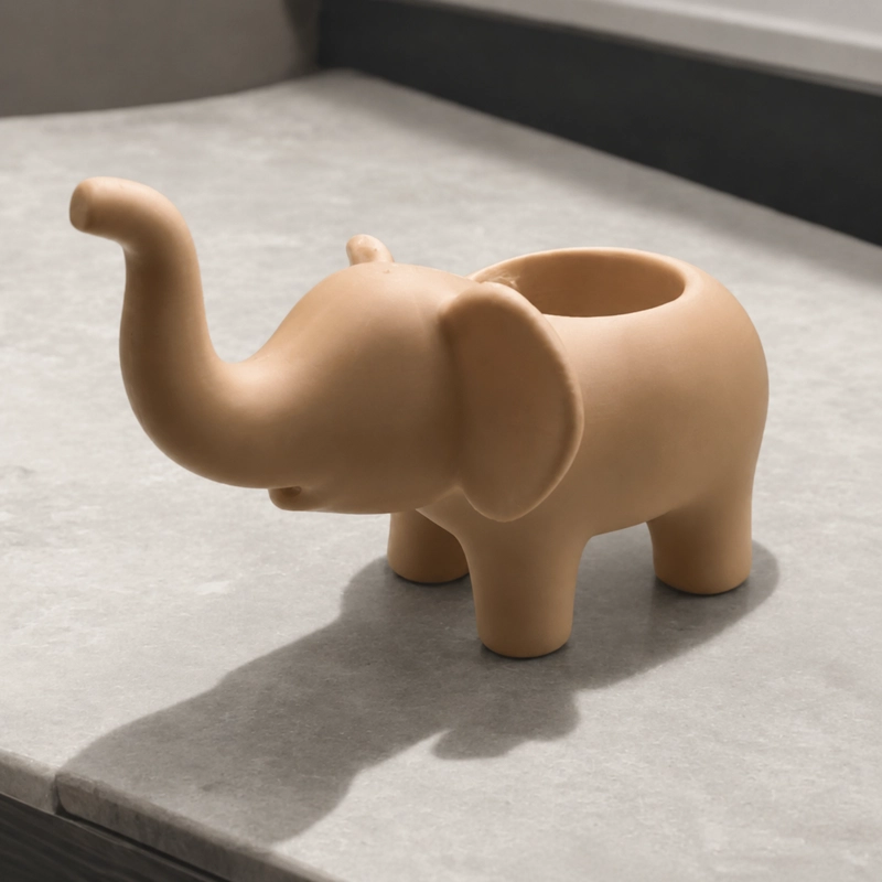 MACETERO DECORATIVO HOGAR- FORMA ELEFANTE 10 CM MARRON - 4