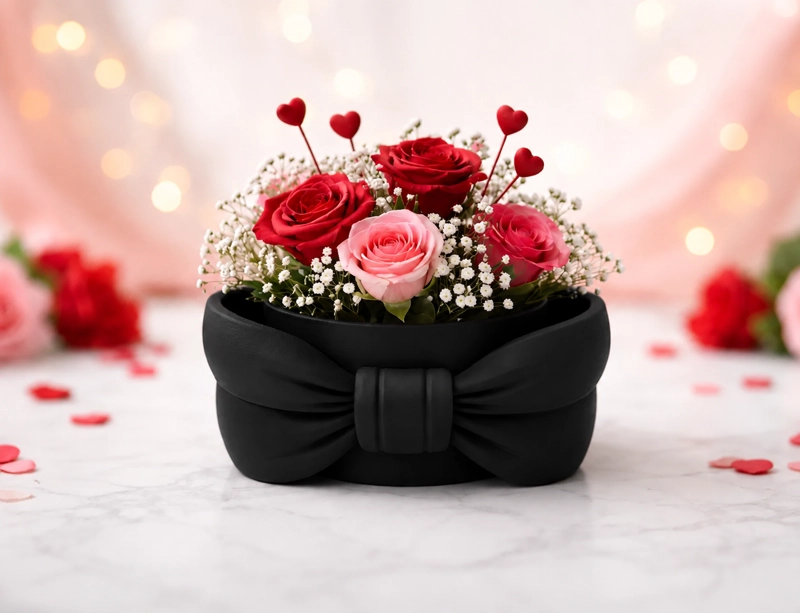 MACETERO DECORATIVO HOGAR- FORMA LAZO 9 CM NEGRO - 1