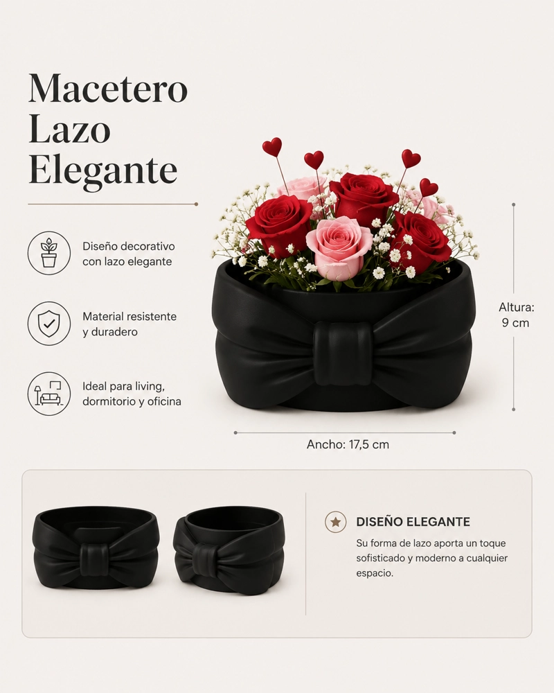 MACETERO DECORATIVO HOGAR- FORMA LAZO 9 CM NEGRO - 2
