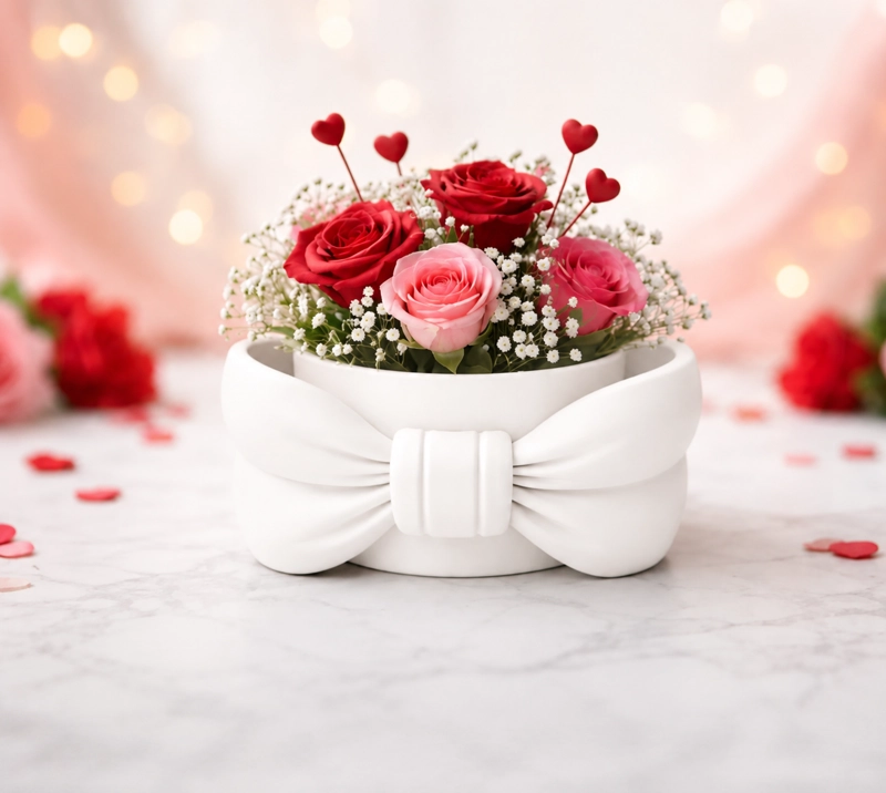 MACETERO DECORATIVO HOGAR- FORMA LAZO 9 CM BLANCO - 1