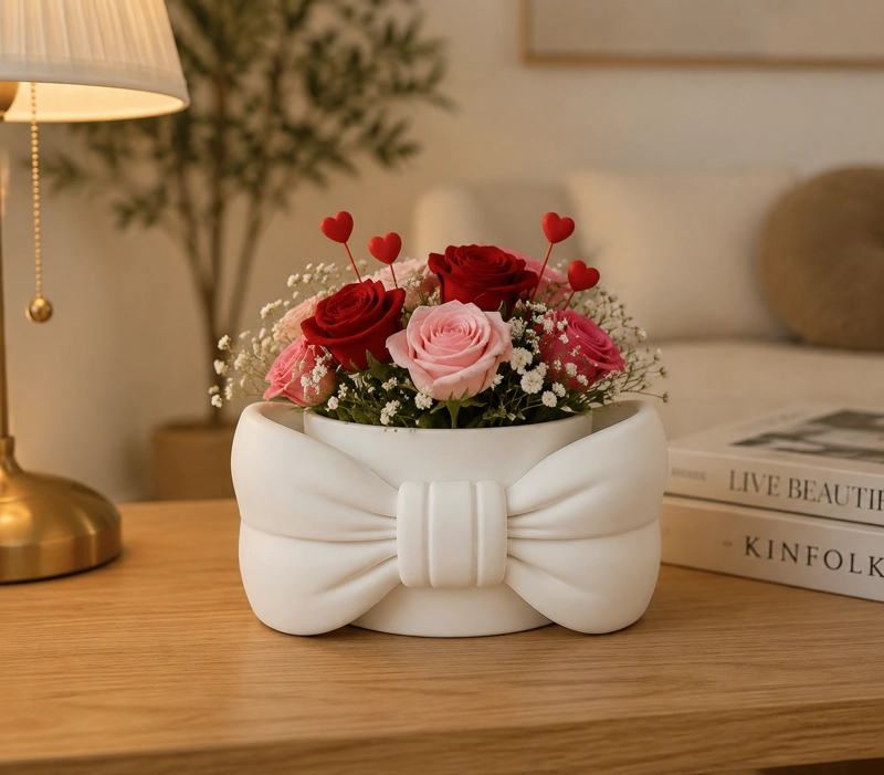 MACETERO DECORATIVO HOGAR- FORMA LAZO 9 CM BLANCO - 4