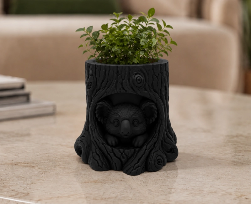 MACETERO DECORATIVO HOGAR- FORMA KOALA 10 CM NEGRO - 1