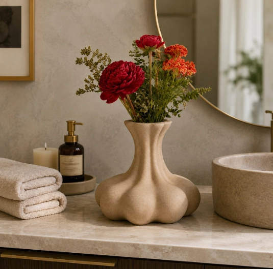 JARRON ESCULTURAL BEIGE 14 CM DECORATIVO PARA HOGAR - 5