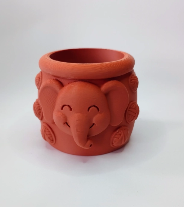 MACETERO DECORATIVO HOGAR- FORMA ELEFANTE TROMPITA 8 CM NARANJO - 3