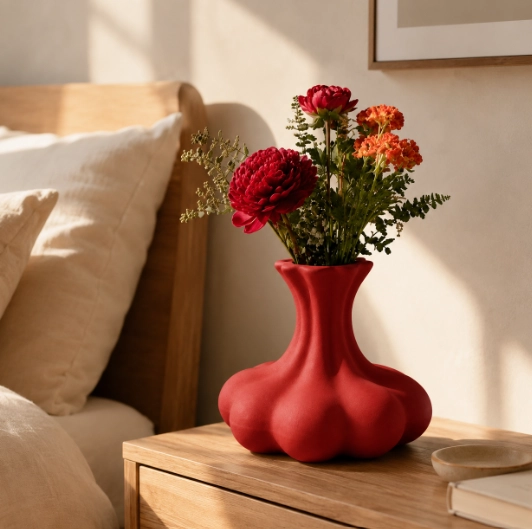 JARRON ESCULTURAL ROJO 14 CM DECORATIVO PARA HOGAR - 1