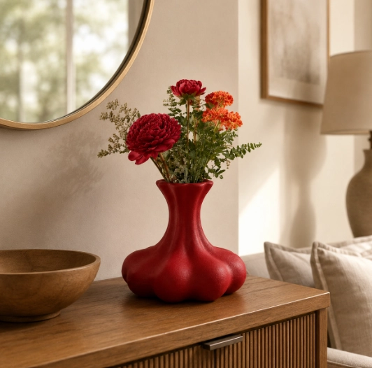 JARRON ESCULTURAL ROJO 14 CM DECORATIVO PARA HOGAR - 3