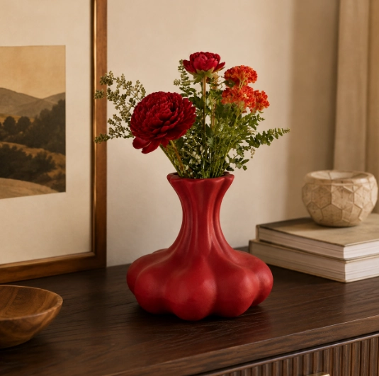 JARRON ESCULTURAL ROJO 14 CM DECORATIVO PARA HOGAR - 4