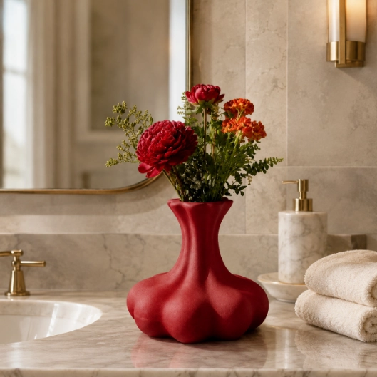 JARRON ESCULTURAL ROJO 14 CM DECORATIVO PARA HOGAR - 5