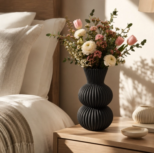 FLORERO ESTRIADO NEGRO 20 CM MODERNO PARA HOGAR - 1