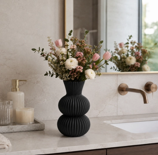 FLORERO ESTRIADO NEGRO 20 CM MODERNO PARA HOGAR - 4